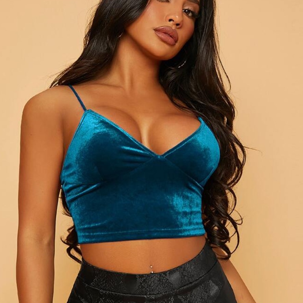 Blue Velvet Spaghetti Strap Crop Top